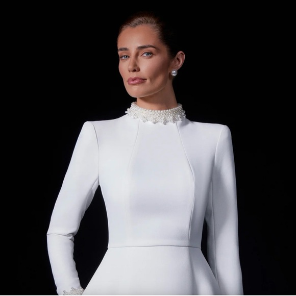 NADINE MERABI White Long Sleeve Dress Sz 6 - Picture 2 of 14